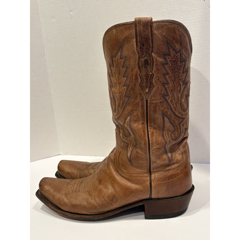 Lucchese M10087 Cowboy Boots Men 11.5D Brown Distressed Kidskin Western Ranch